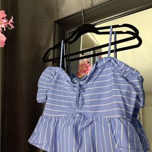 Express Blue Puff Sleeve Camisole Crop Top